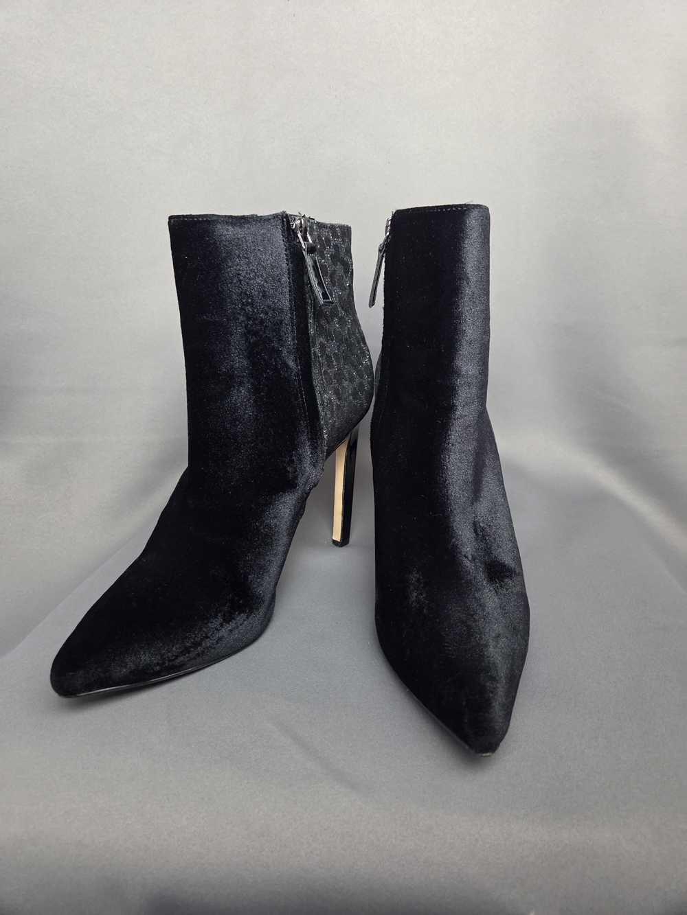 Black Velvet Pointed-Toe Stiletto Ankle Boots